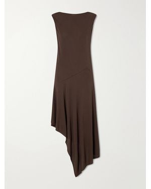 Alaïa Asymmetric Crepe- Jersey Midi Dress - Brown