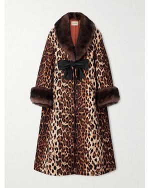 Valentino Garavani Mantel Aus Wolle Mit Leopardenprint, Shearling-Besätzen Und Schleife - Braun