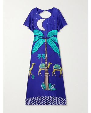 Christiano Marchelli Brigitte Open-Back Printed Silk-Satin Maxi Dress - Blue