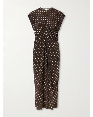 Marni Ruched Polka-Dot Silk-Blend Midi Dress - Brown