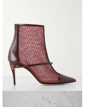 Jennifer Chamandi Rocco 85 Buckled Leather-Trimmed Mesh Ankle Boots - Red