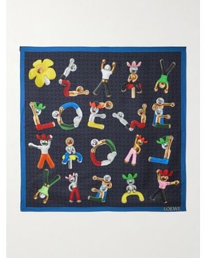 Loewe Printed Organic Silk-Twill Scarf - Blue