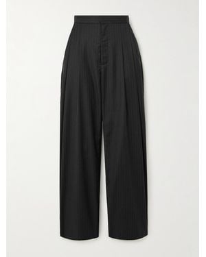 St. Agni Adjust Pleated Pinstriped Wool-Blend Wide-Leg Pants - Black