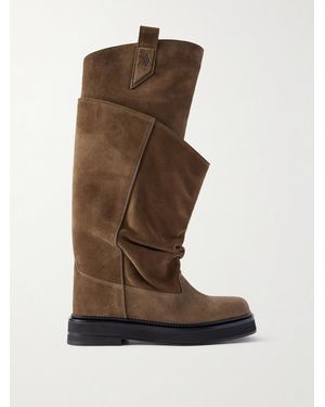 The Attico Passeggiata Layered Suede Knee Boots - Brown