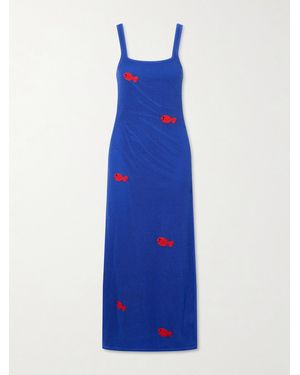 STAUD Da Adolfo Pietro Crocheted Embroidered Midi Dress - Blue
