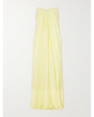 McQueen Strapless Draped Silk-Chiffon Bustier Gown - Yellow