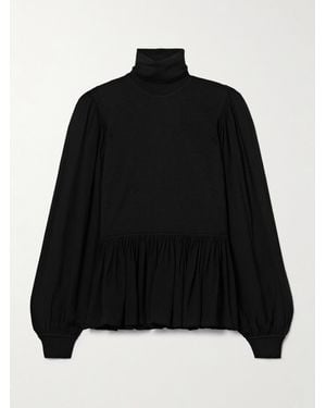 Ulla Johnson Liana Peplum Wool And Silk-Blend And Chiffon Turtleneck Jumper - Black