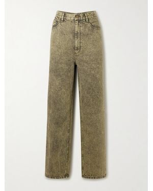 Tibi Acid-Wash High-Rise Wide-Leg Jeans - Green