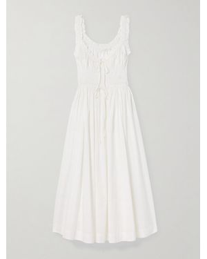 Doen Emmaretta Tie-Detailed Shirred Cotton-Voile Midi Dress - White