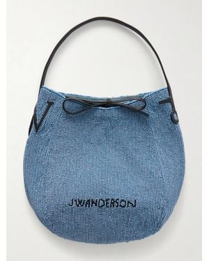 JW Anderson Bead-Embellished Leather-Trimmed Canvas Tote - Blue
