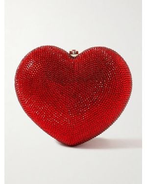 Judith Leiber Petit Coeur Silberfarbene Clutch Mit Kristallen - Rot