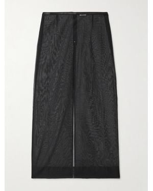 St. Agni Leather-Trimmed Organic Cotton-Blend Tulle Maxi Skirt - Black