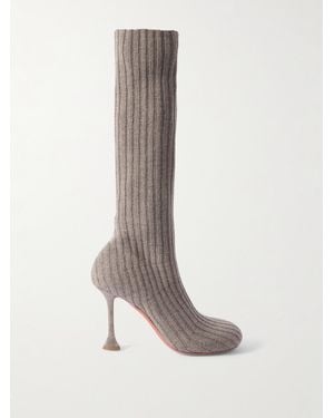 AMINA MUADDI Veneda Ribbed Stretch-Knit Sock Boots - White