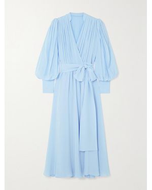 Costarellos Dunaway Belted Wrap-Effect Silk-Chiffon Midi Dress - Blue