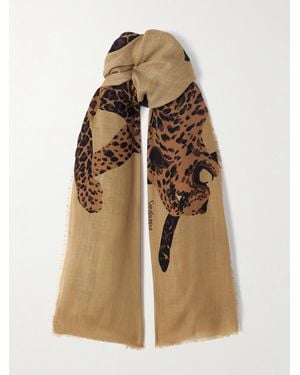 Saint Laurent Frayed Printed Wool-Twill Scarf - Natural