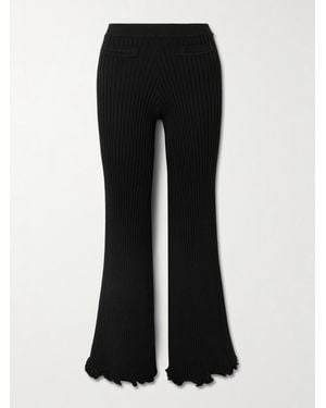 Rabanne Ruffled Ribbed-Knit Flared Pants - Black