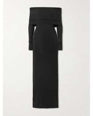Skims Sheer Modal-Blend Off Shoulder Long Dress - Black