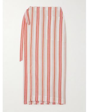 Bondi Born Arezzo Midi-Wickelrock Aus Einer Gestreiften Mischung Aus Bioleinen Und Biobaumwolle - Pink