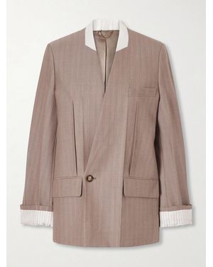 Victoria Beckham Double-Breasted Striped Wool Blazer - Brown