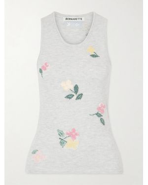 BERNADETTE Clementine Floral-Jacquard Ribbed Cotton Tank Top - White