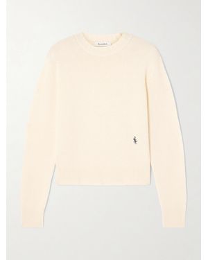 Sporty & Rich Src Cropped Embroidered Cashmere And Wool-Blend Jumper - Natural