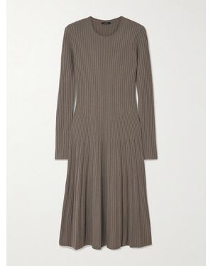 JOSEPH Ribbed Merino Wool Midi Dress - Grey
