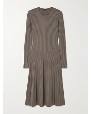 JOSEPH Ribbed Merino Wool Midi Dress - Grey