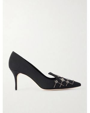 Manolo Blahnik Ralypla 70 Embellished Crepe De Chine Pumps - Black