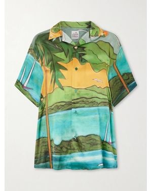 Donde Esteban Magdalena Printed Silk-Blend Satin Shirt - Green