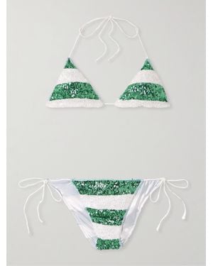 Oséree Lumière Candy Gestreifter Bikini Mit Pailletten - Grün