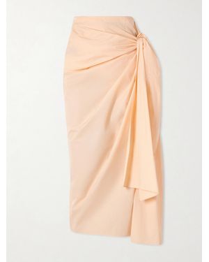 KHAITE Shay Tie-Detailed Draped Cotton-Poplin Wrap Midi Skirt - Natural