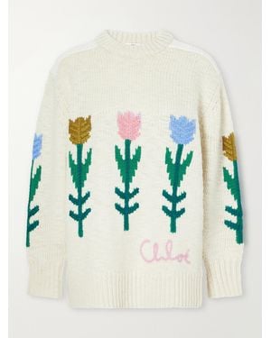 Chloé Floral-Intarsia Wool Sweater - Blue