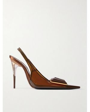 Saint Laurent Sibyl 110 Embellished Patent-Leather Trimmed Rubber Slingback Court Shoes - White