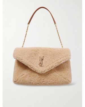 Saint Laurent Cassandre Leather-Trimmed Shearling Shoulder Bag - Natural