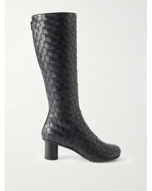 Bottega Veneta Atomic Intrecciato Leather Knee Boots - Black