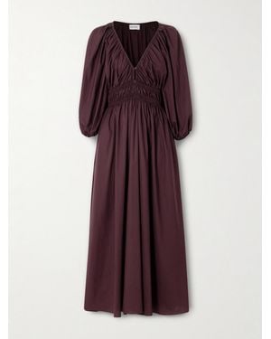 Matteau Shirred Organic Cotton-Poplin Maxi Dress - Purple