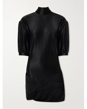 Rabanne Pleated Draped Stretch-Jersey Turtleneck Mini Dress - Black