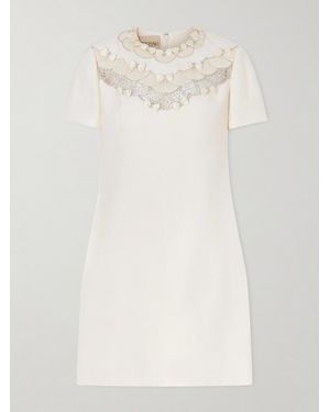 Valentino Garavani Crystal-Embellished Mesh-Trimmed Crepe Midi Dress - White