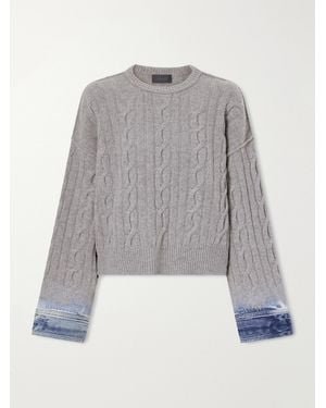 Haikure Karine Denim-Trimmed Cable-Knit Cotton Jumper - Grey