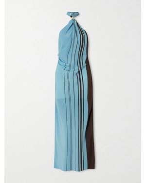 SIR. Rioja Striped Silk Halterneck Maxi Dress - Blue