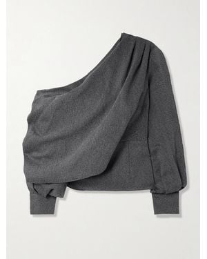 Emilia Wickstead Alida Draped One-Shoulder Wool Top - Grey