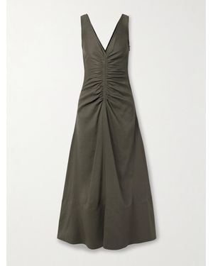 Proenza Schouler Remi Maxikleid Aus Twill Aus Einer Bioleinenmischung Mit Raffungen - Grün