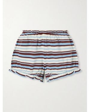 Posse Nadine Striped Ruffled Cotton-Jersey Shorts - Blue