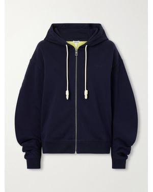 Loewe Logo-Embroidered Cotton-Jersey Hooded Zip-Up Sweatshirt - Blue