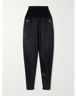 Co. Cropped Zip-Detailed Silk-Satin Tapered Joggers - Blue