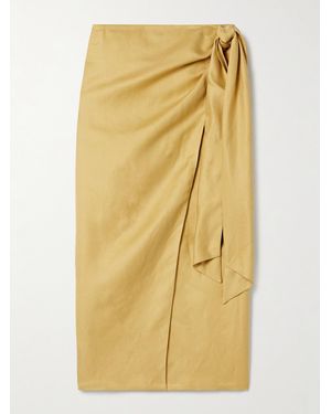 Max Mara Tequila Linen And Silk-Blend Midi Wrap Skirt - Yellow