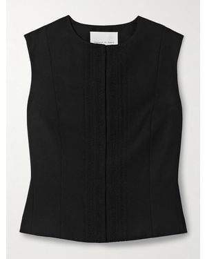 Veronica de Piante Robie Embroidered Grain De Poudre Wool Vest - Black