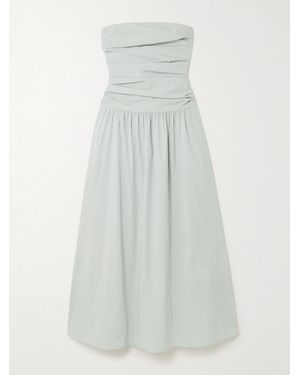 St. Agni Strapless Tie-Back Crinkled Cotton-Blend Maxi Dress - White