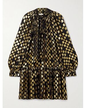 Ulla Johnson Loretta Tie-Detailed Metallic Fil Coupé Silk-Blend Crepe De Chine Mini Dress - Black