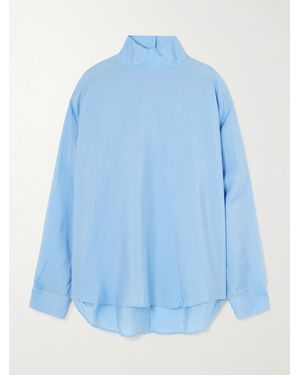 Tibi Lyocell And Silk-Blend Turtleneck Blouse - Blue